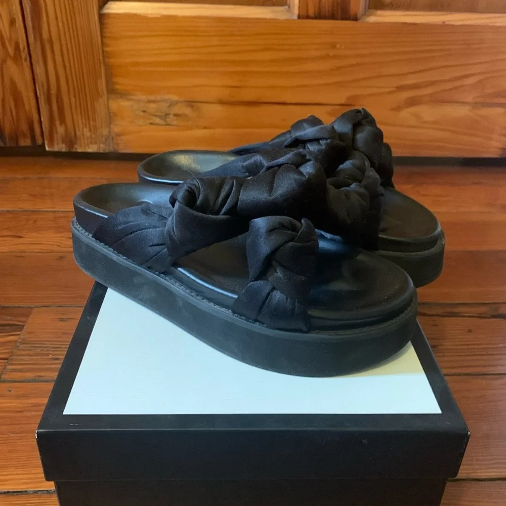 Ganni Black Knotted Strap Slide Sandals